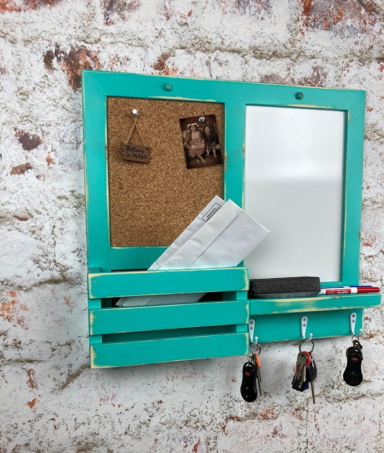 3 Hook Mini Dry Erase Cork Board Kitchen Organizer Etsy