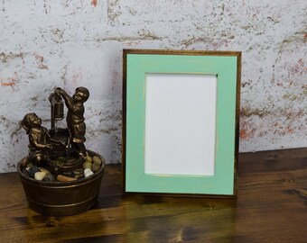 5 x 7 Inch Wood Picture Frame, Mint Weathered Style With Routed Edges, Home Decor, Rustic Wood Frame, Rustic Home Decor, Green Picture Frame