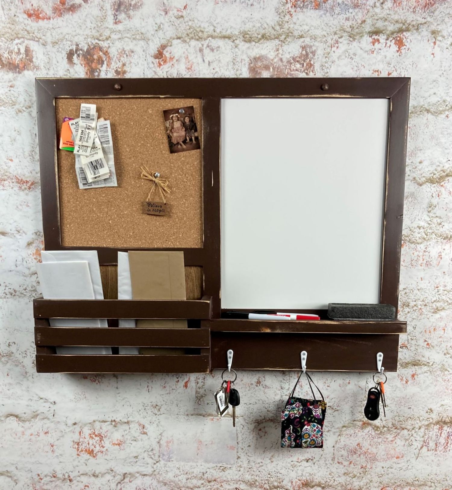 3 Hook Dry Erase Cork Board Kitchen Organizer Bulletin Etsy
