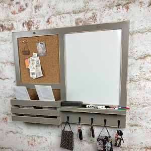 5 hook Dry Erase, Cork Board, Kitchen Organizer, Bulletin Board, Message Board, Command Center, Your Choice of Color, Finish and Hooks