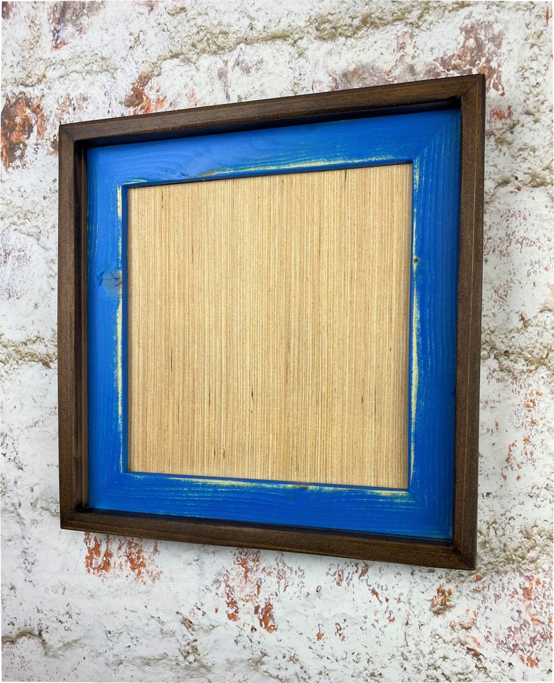 10 x 10 inch Blue Weathered Stacked And Stained Picture Frame, Rustic Home Décor, Rustic Wood Frames, Blue Frame, Wooden Frames immagine 3