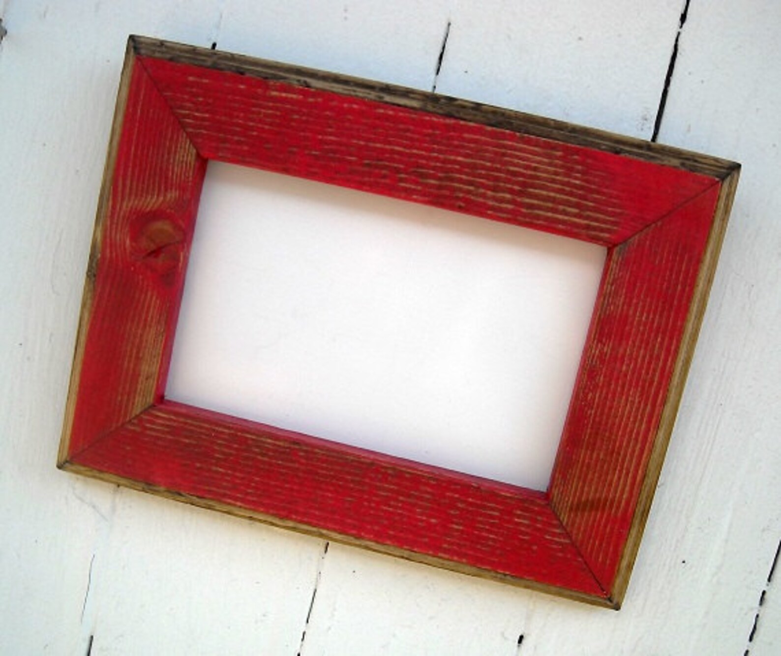 5 X 7 Wooden Picture Frame Red Rustic Weathered Home Decor Etsy