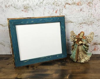 8.5 x 11" Picture/Document Frame, Teal Rustic Weathered Style With Routed Edges, Rustic Home Decor, Rustic Wood Frames, Rustic Frames, Teal