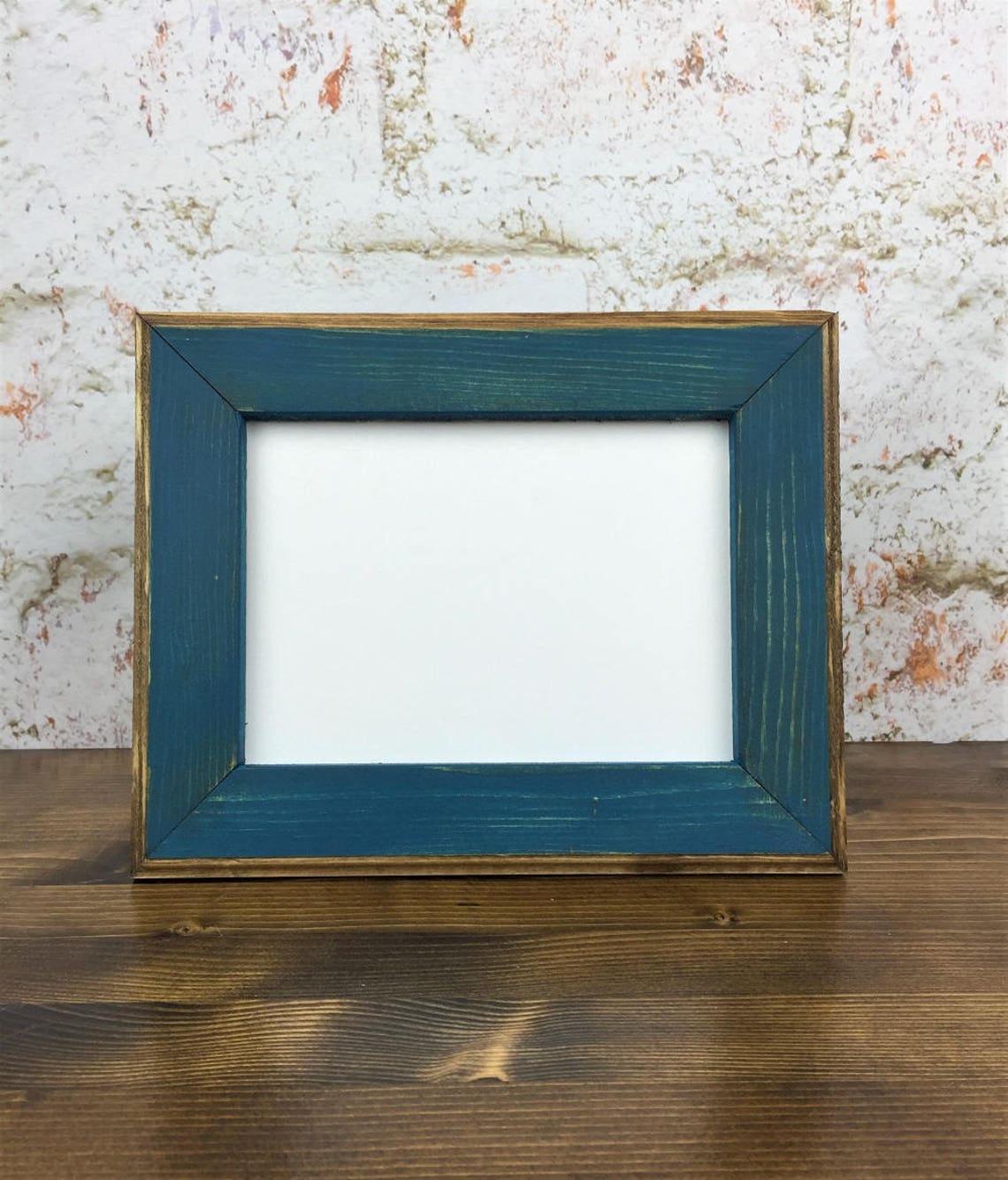 4 X 6 Wood Picture Frame Teal Rustic Weathered Style Etsy