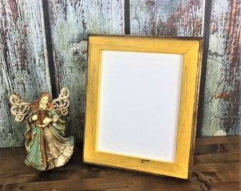 8 x 10 Picture Frame, Yellow Rustic Weathered Style With Routed Edges, Wooden Frame, Rustic Home Decor, Home Decor, Rustic Frames, Rustic