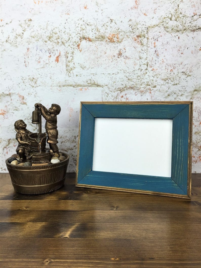 5 x 7 Picture Frame, Teal Rustic Weathered Style With Routed Edges, Home Decor, Rustic Home Decor, Rustic Frames, Rustic Wood, Wooden Frames image 3