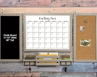 Large Command Center Set, Personalized Calendar, Chalk Board, Cork Board, Mail Holder, 6 Key Hooks, Magnetic or Non Magnetic Calendar