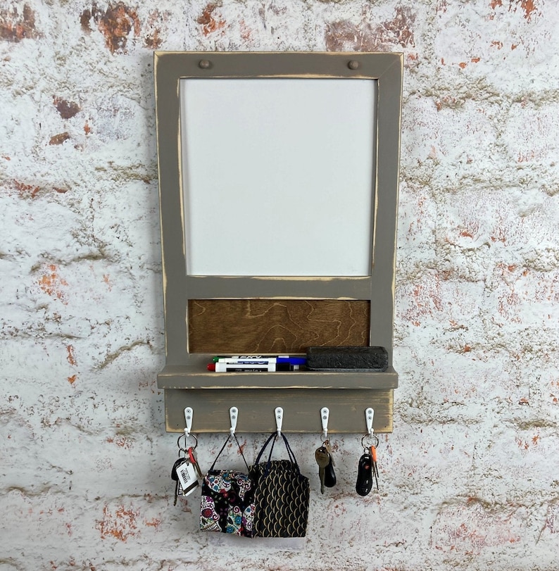 Dry Erase Board 5 Key Holder Kitchen Organizer Message Etsy