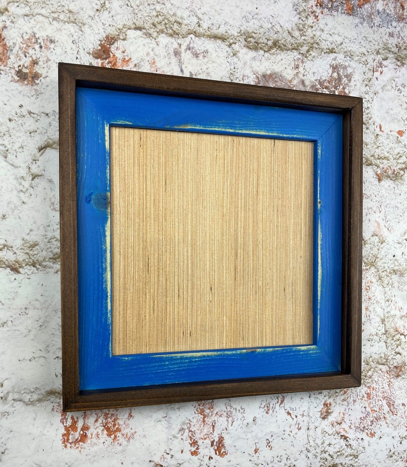 10 x 10 inch Blue Weathered Stacked And Stained Picture Frame, Rustic Home Décor, Rustic Wood Frames, Blue Frame, Wooden Frames image 2