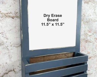 Small Organizer with Dry Erase Board, Mail Holder and 5 Key Hooks, You Choose the Color Finish and Hooks