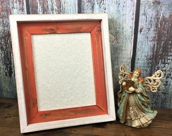 8 x 10 Orange and White Rustic, Weathered, Stacked and Painted Frame, Wooden Frame, Rustic Home Decor, Rustic Wood Frames, Home Decor