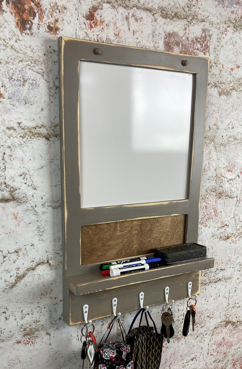 Dry Erase Board 5 Key Holder Kitchen Organizer Message Etsy
