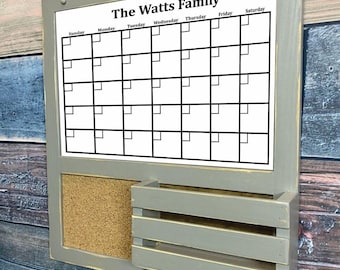 Personalized Family Calendar Organizer, Cork Board, Mail Holder, With 5 Key Hooks, You Choose Calendar Style, Color, Finish and Hooks