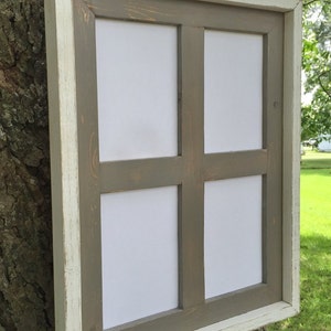Multi Opening Picture Frame Collage for- four 4 x 6 Photos or Prints. Rustic Weathered Gray With White Outer Trim, Home Decor, Wooden Frames