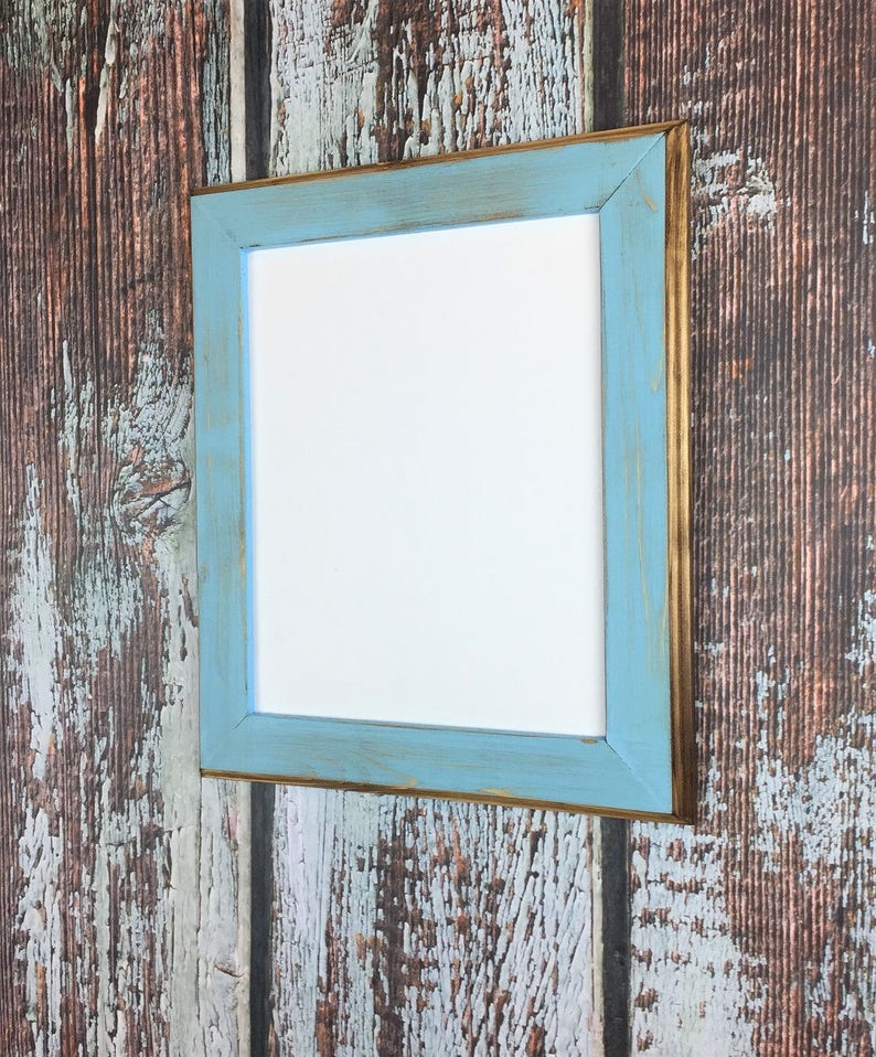8.5 x 11 Wooden Picture Frame, Baby Blue, Rustic Weathered Style With Routed Edges, Rustic Home Decor. Rustic Wood Frames, Rustic Frames image 3