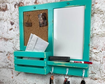 3 - Hook, Mini Dry Erase, Cork Board, Kitchen or Office Organizer,  Message Board, Command Center, Your Choice of Color, Finish and Hooks
