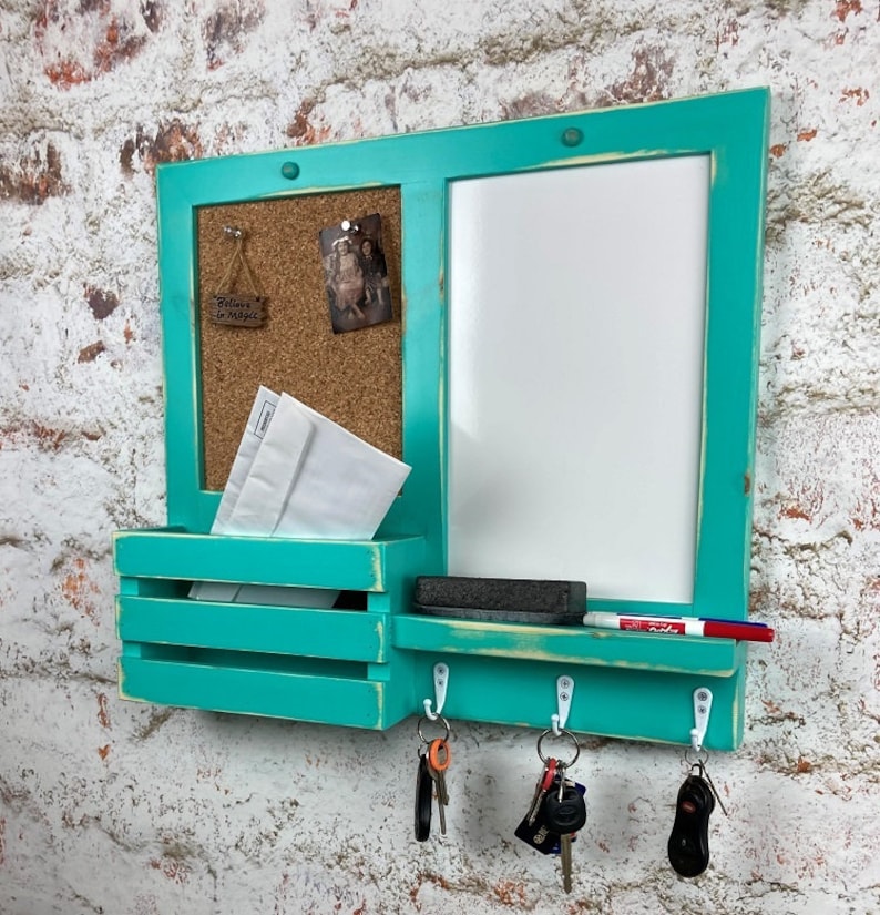 3 Hook Mini Dry Erase Cork Board Kitchen Organizer Etsy