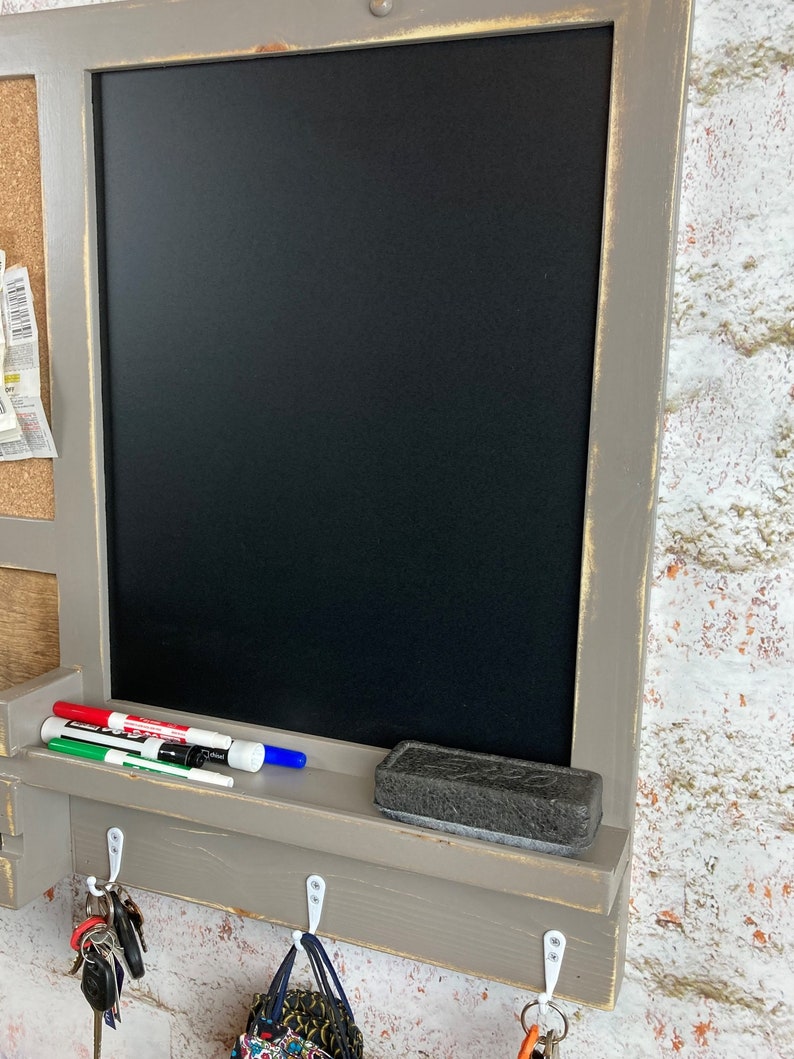 3 Hook Chalk/cork Board Kitchen Organizer Bulletin Board Etsy