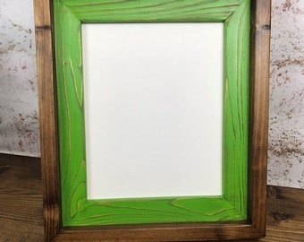 8 x 10 Inch Lime Green Stacked And Stained Picture Frame, Wooden Frame, Home Decor, Rustic Home Decor, Rustic Frames, Rustic Wood Frames