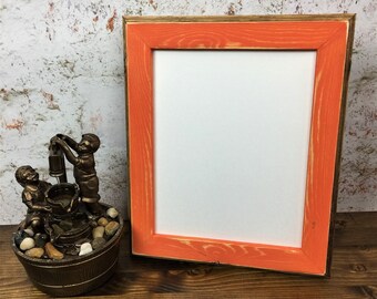 8 x 10 Picture Frame, Orange Weathered Style With Routed Edges, Wooden Frame, Home Decor, Rustic Wood Frames, Rustic Home Decor, Rustic
