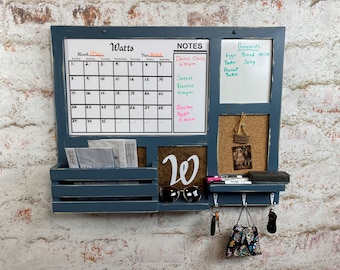 All-in-One, Liquid Chalk/Dry Erase Calendar, Cork Board, Dry Erase Board, Kitchen Organizer, Message Board, Command Center, Smoky Blue