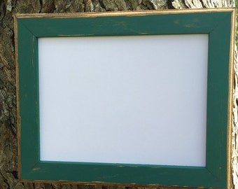 8 x 10 Picture Frame, Dark Green Rustic Weathered Style With Routed Edges, Wooden Frame, Rustic Wood Frame, Home Decor, Rustic Home Decor