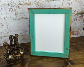 8 x 10 Picture Frame, Aqua Rustic Weathered Style With Routed Edges, Wooden Frame, Home Decor, Rustic Home Decor, Rustic Frames, Rustic Wood