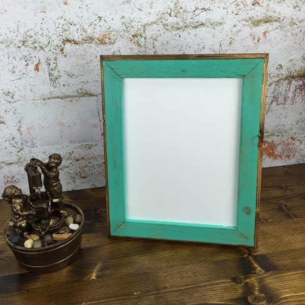 8 x 10 Picture Frame, Aqua Rustic Weathered Style With Routed Edges, Wooden Frame, Home Decor, Rustic Home Decor, Rustic Frames, Rustic Wood