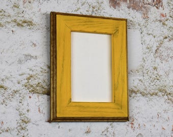 5 x 7" Picture Frame, Yellow Rustic Weathered Style, Stained With Routed Edges, Home Decor, Rustic Decor, Rustic Wood Frame, Wooden Frames