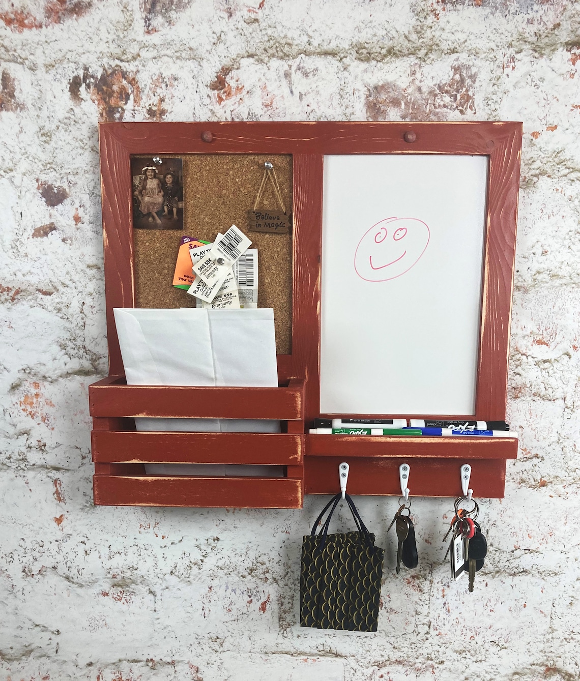 3 Hook Dry Erase Cork Board Kitchen Organizer Bulletin Etsy