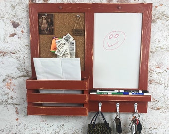 3-Hook, Mini Dry Erase, Cork Board Organizer, Kitchen/Office Organizer, Command Center, Your Choice of Color, Finish and Hooks