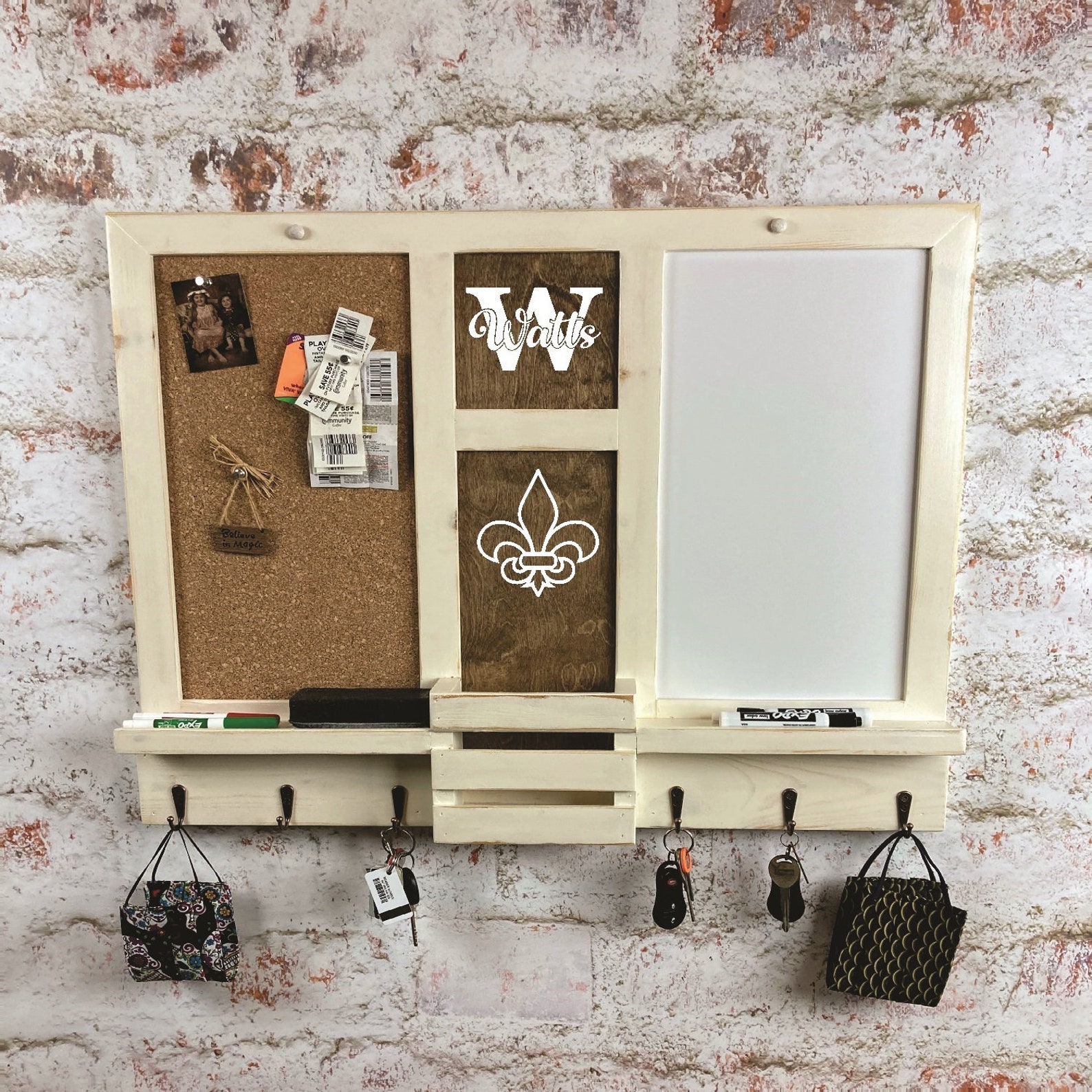 6 Hook Personalized Command Center Dry Erase Cork Board Etsy