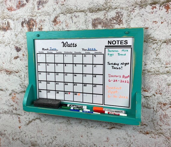 Dry Erase Calendar, Liquid Chalk Marker Calendar, Kitchen Notes & Calendar,  White Calendar, Aqua, Message Board, Office Calendar, Dorm Room 