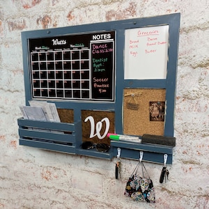 All-in-One, Liquid Chalk/Dry Erase Calendar, Cork Board, Dry Erase Board, Kitchen Organizer, Message Board, Command Center, Smoky Blue image 1