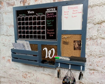 All-in-One, Liquid Chalk/Dry Erase Calendar, Cork Board, Dry Erase Board, Kitchen Organizer, Message Board, Command Center, Smoky Blue