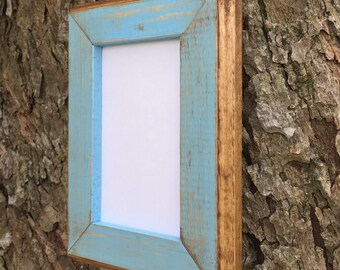 5 x 7 Wood Picture Frame with Routed Edges, Home, Office or Classroom, Rustic Wooden Frame, Multiple Color Choices, Baby Blue