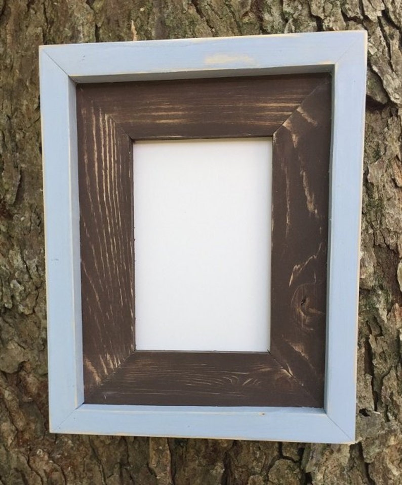 8 X 10 Brown And Light Blue Weathered Stacked Painted Image 0