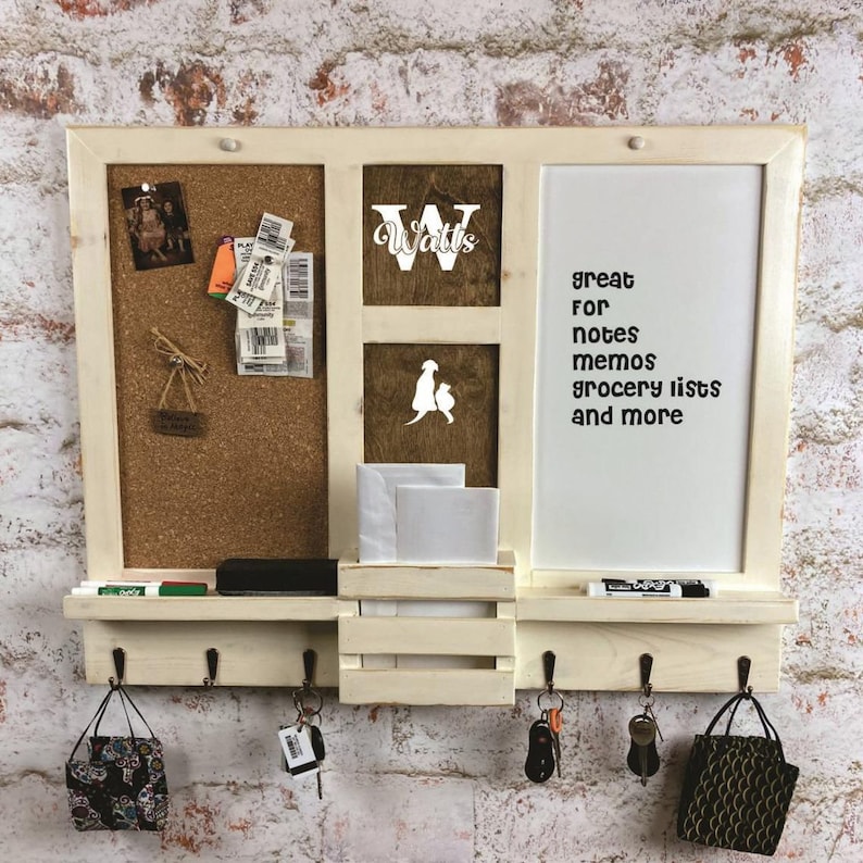 6 Hook Personalized Command Center Dry Erase Cork Board Etsy