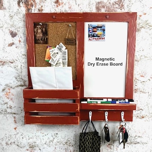 Magnetic Mini Command Center – Corkboard, Dry Erase, Mail Holder, Key Hooks