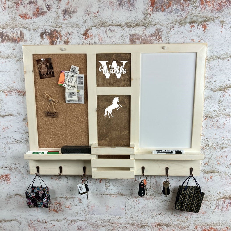 6 Hook Personalized Command Center Dry Erase Cork Board Etsy