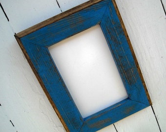 5 x 7" Picture Frame,  Blue Rustic Weathered Style Stained With Routed Edges, Home Decor, Rustic Wooden Frame, Wooden Frame, Rustic Decor