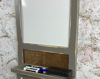 Dry Erase Board Organizer with Shelf and Key Hooks, Your Choice of Color, Finish and Hooks