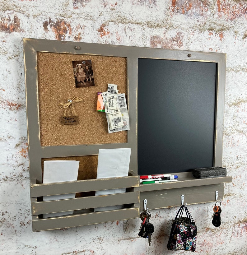 3 Hook Chalk/cork Board Kitchen Organizer Bulletin Board Etsy