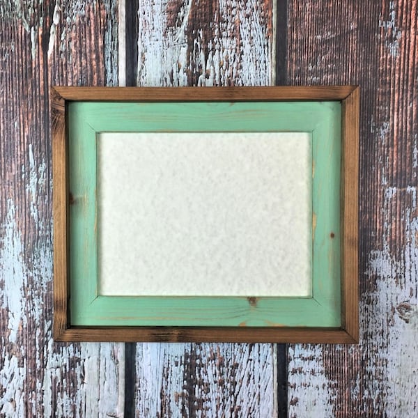 8.5 x 11"  Mint Green, Rustic Weathered Stacked And Stained Picture Frame, Rustic Home Decor, Document Frame, Rustic Wood Frames, Home Decor