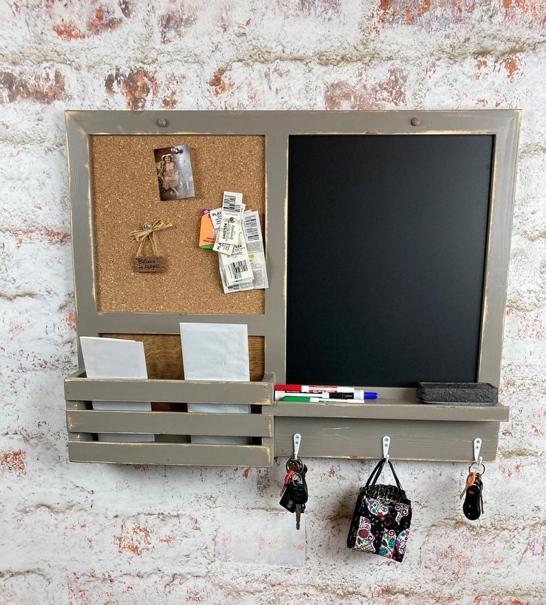 3 Hook Chalk/cork Board Kitchen Organizer Bulletin Board Etsy