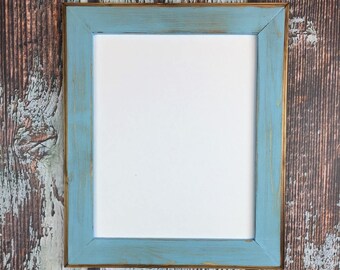 10 x 13 Inch Picture Frame, Baby Blue Rustic Weathered Style With Routed Edges, Rustic Home Decor, Wooden Frame, Rustic Wood Frame, Blue