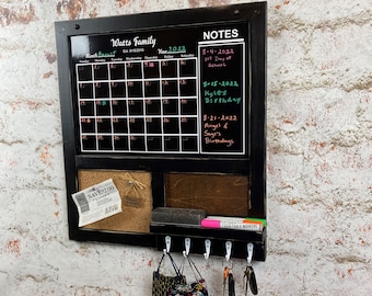 Command Center with Personalized Calendar, Cork Board and Key Hooks, You Choose the Color, Finish and Hooks