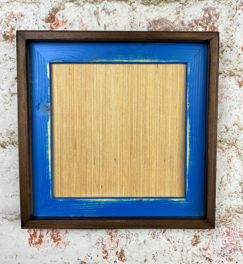 10 x 10 inch Blue Weathered Stacked And Stained Picture Frame, Rustic Home Décor, Rustic Wood Frames, Blue Frame, Wooden Frames zdjęcie 1