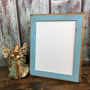 8.5 x 11 Wooden Picture Frame, Baby Blue, Rustic Weathered Style With Routed Edges, Rustic Home Decor. Rustic Wood Frames, Rustic Frames image 2