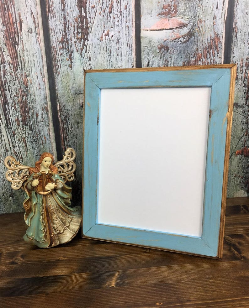 8.5 x 11 Wooden Picture Frame, Baby Blue, Rustic Weathered Style With Routed Edges, Rustic Home Decor. Rustic Wood Frames, Rustic Frames image 2